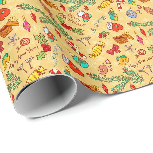メリークリスマスと新年おめでとう ラッピングペーパー (ロールコーナー)