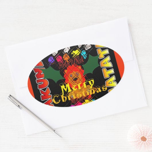 メリークリスマスと新年おめでとう 楕円形シール (封筒)