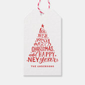 メリークリスマスと新年おめでとう。赤レタリング ギフトタグ (正面)
