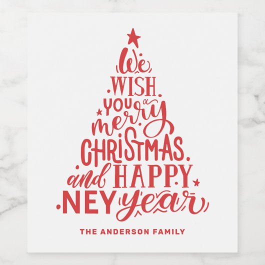 メリークリスマスと新年おめでとう。赤レタリング ワインラベル (シングルラベル)