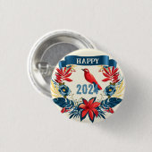 メリークリスマスと新年おめでとう！2024レッドバード 缶バッジ (正面&裏面)