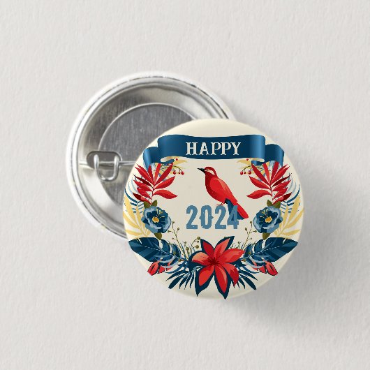 メリークリスマスと新年おめでとう！2024レッドバード 缶バッジ (正面&裏面)