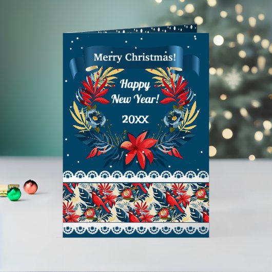 メリークリスマスと新年おめでとう!2025青い鳥 箔シーズンカード (クリスマスインサイチュ2)