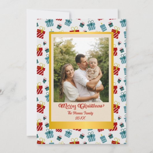 メリークリスマスと新年のギフトの背景パターン シーズンカード (正面)