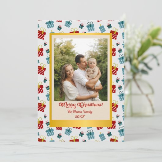 メリークリスマスと新年のギフトの背景パターン シーズンカード (スタンド正面)