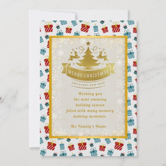 メリークリスマスと新年のギフトの背景パターン シーズンカード (正面)