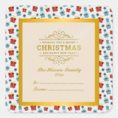 メリークリスマスと新年のギフトの背景パターン スクエアシール (正面)