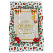 メリークリスマスと新年のギフトの背景パターン ミディアムペーパーバッグ (裏面)