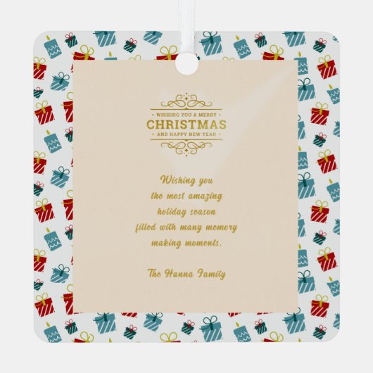 メリークリスマスと新年のギフトの背景パターン メタルオーナメント (裏面)