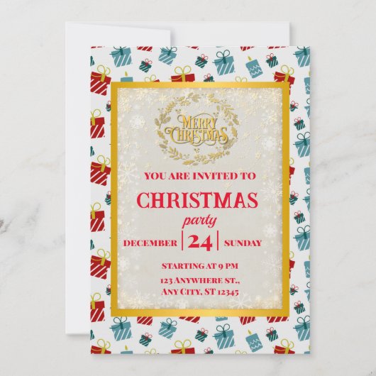メリークリスマスと新年のギフトの背景パターン 招待状 (正面)