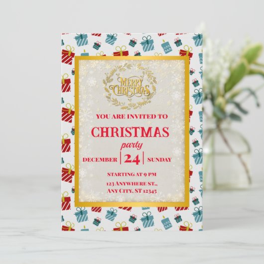 メリークリスマスと新年のギフトの背景パターン 招待状 (スタンド正面)