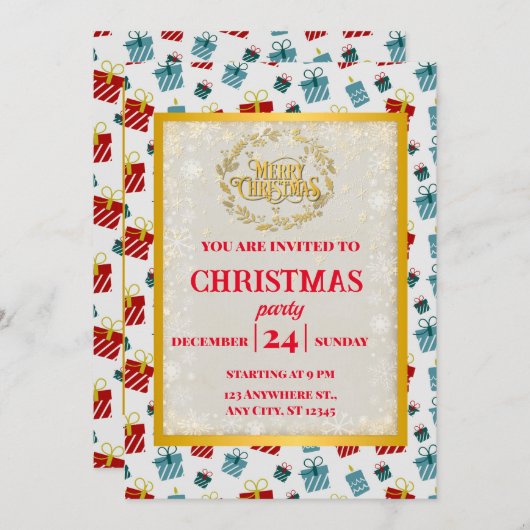 メリークリスマスと新年のギフトの背景パターン 招待状 (正面/裏面)