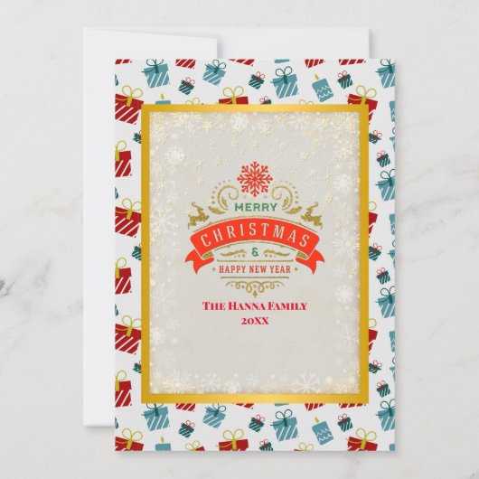 メリークリスマスと新年のギフトの背景パターン 招待状 (裏面)