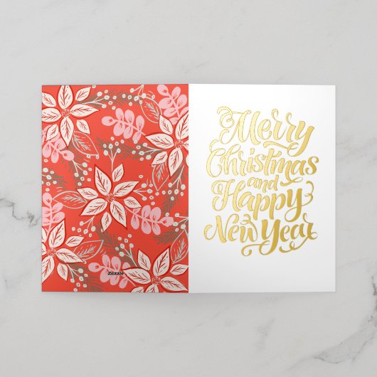 メリークリスマスと新年の書 箔シーズンカード (外側レイダウン)