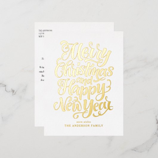 メリークリスマスと新年の書 箔シーズンポストカード (正面/裏面)