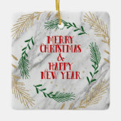 メリークリスマスと新年を迎える大理石 セラミックオーナメント (正面)