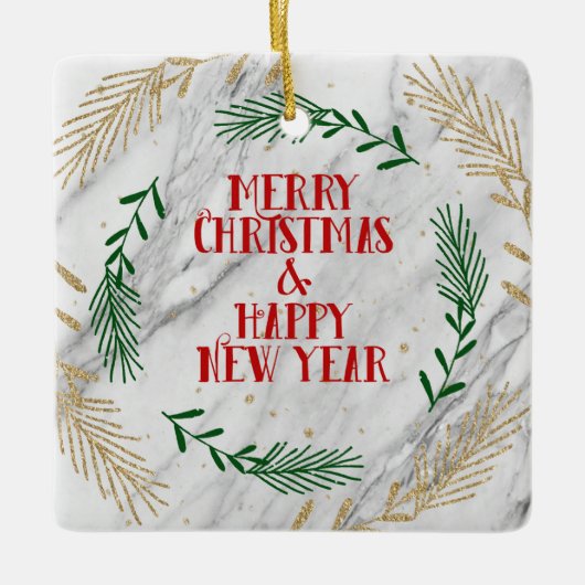 メリークリスマスと新年を迎える大理石 セラミックオーナメント (正面)