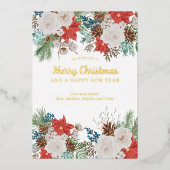 メリークリスマスと新年ポインセチア松金ゴールド 箔シーズンカード (正面)