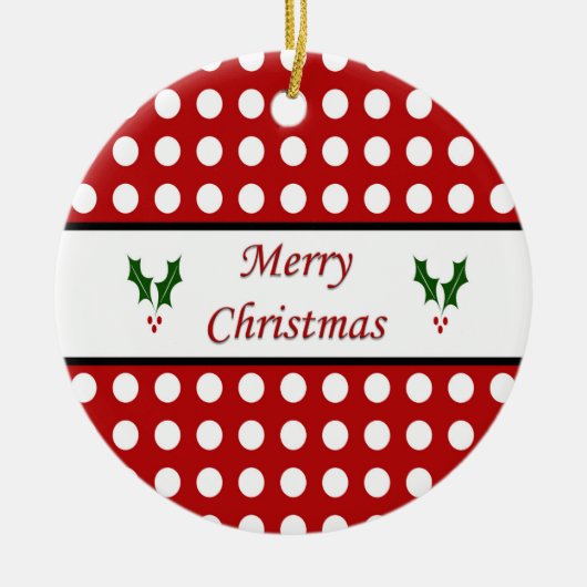 メリークリスマスと水玉模様柄 セラミックオーナメント (正面)
