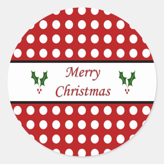 メリークリスマスと水玉模様柄 ラウンドシール (正面)