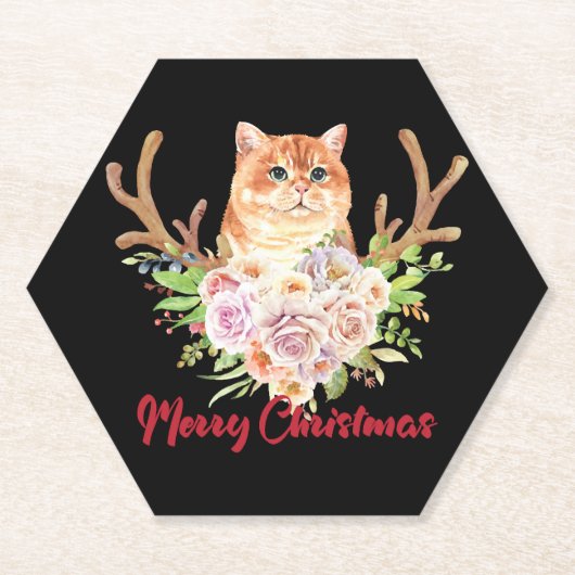 メリークリスマスと猫 ペーパーコースター (正面)