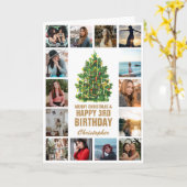 メリークリスマスと第3ハッピーバースデー写真 カード (黄色い花)