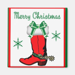 メリークリスマスと西カウボーイブーツストッキング マグネット
