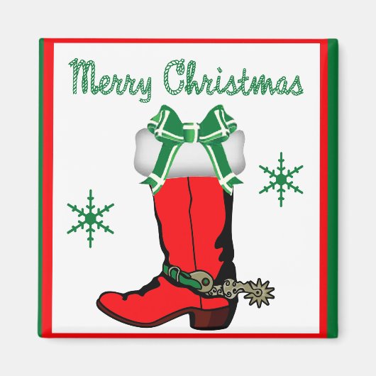 メリークリスマスと西カウボーイブーツストッキング マグネット (正面)