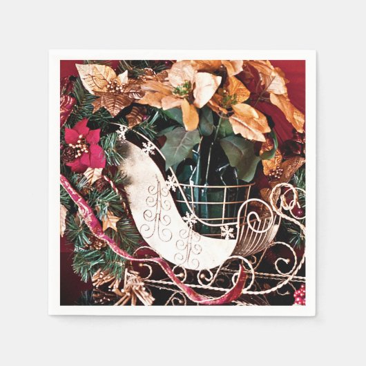 メリークリスマスと金ゴールドそり スタンダードカクテルナプキン (正面)