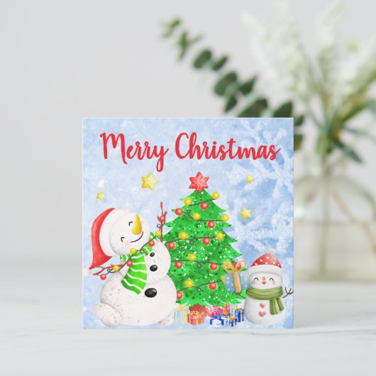 メリークリスマスと雪だるま&子と木 招待状 (スタンド正面)