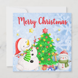 メリークリスマスと雪だるま&子と木 招待状