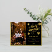 メリークリスマスと雪の結晶の写真 | ブラック 箔シーズンポストカード (立ち正面)