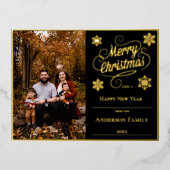 メリークリスマスと雪の結晶の写真 | ブラック 箔シーズンポストカード (正面)