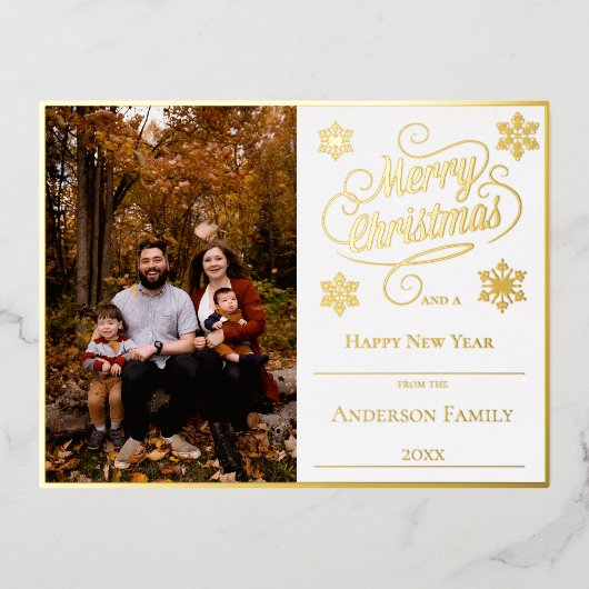 メリークリスマスと雪の結晶の写真 | 白 箔シーズンポストカード (正面)