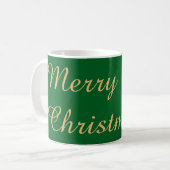 メリークリスマスと飾り玉の緑の背景 コーヒーマグカップ (正面左)