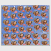 メリークリスマスと1枚のハート写真と名前ブルー ラッピングペーパー (フラット)