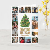 メリークリスマスと11thハッピーバースデー写真 カード (黄色い花)