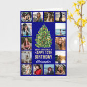 メリークリスマスと12ハッピーバースデーネイビーブルー カード (黄色い花)