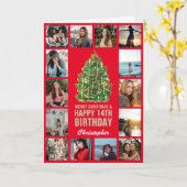 メリークリスマスと14ハッピーバースデーレッド&金ゴールド カード (黄色い花)