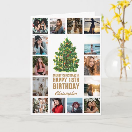 メリークリスマスと18ハッピーバースデー写真 カード (黄色い花)