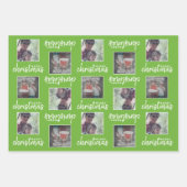 メリークリスマスと2つの正方形の写真 – 青い緑 ラッピングペーパーシート (正面2)