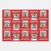 メリークリスマスと2枚の正方形の写真(赤) ラッピングペーパーシート (正面3)