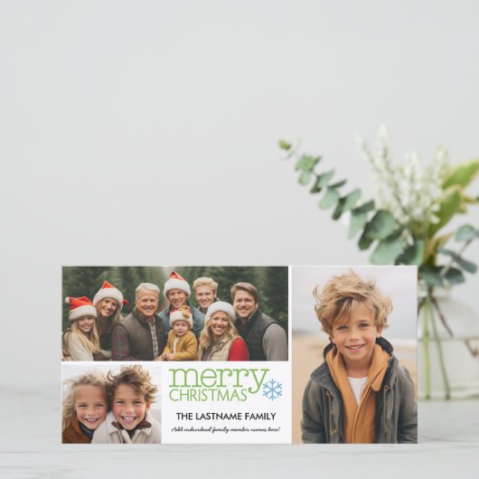 メリークリスマスと3つのフォトコラージュ – 白い緑 シーズンカード (スタンド正面)