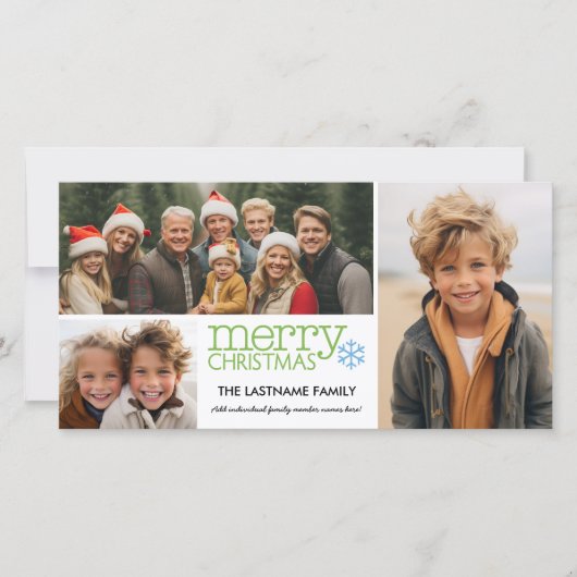 メリークリスマスと3つのフォトコラージュ – 白い緑 シーズンカード (正面)