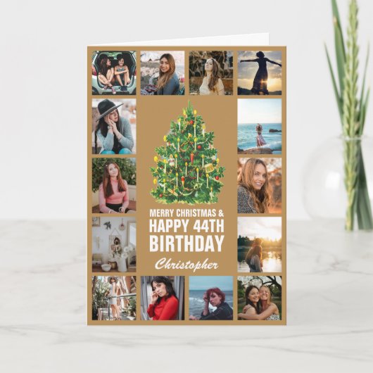 メリークリスマスと44ハッピーバースデー金ゴールド カード (正面)