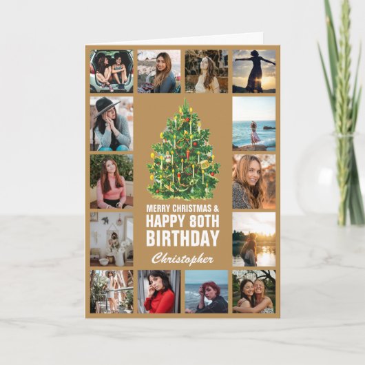 メリークリスマスと80ハッピーバースデー金ゴールド カード (正面)