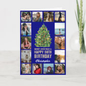 メリークリスマスと98ハッピーバースデーネイビーブルー カード (正面)