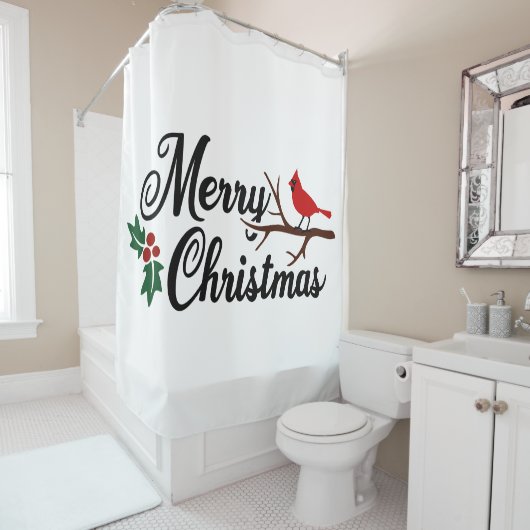 メリークリスマスと（鳥）ショウジョウコウカンチョウ シャワーカーテン (インサイチュ)