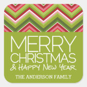 メリークリスマスとHNY -カスタムブライトシェブロン スクエアシール (正面)