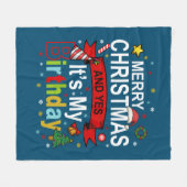 メリークリスマスとYes私の誕生日ギフトティー フリースブランケット (正面(横))